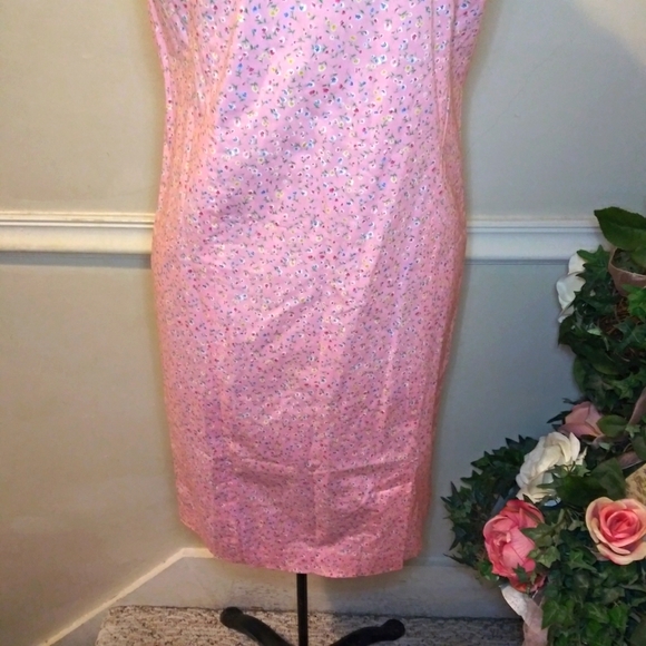 Vintage 90's Deadstock Marisa Christina Pink Ditsy Floral Sheath Dress - Picture 3 of 11